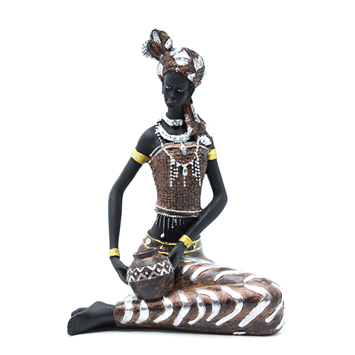 African Statue - Lady Sitting With A Pot- 18x12x24.5- Black