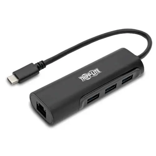 3-Port USB-C Hub with LAN Port, USB-C to 3x USB-A Ports and Gbe, USB 3.0, Black