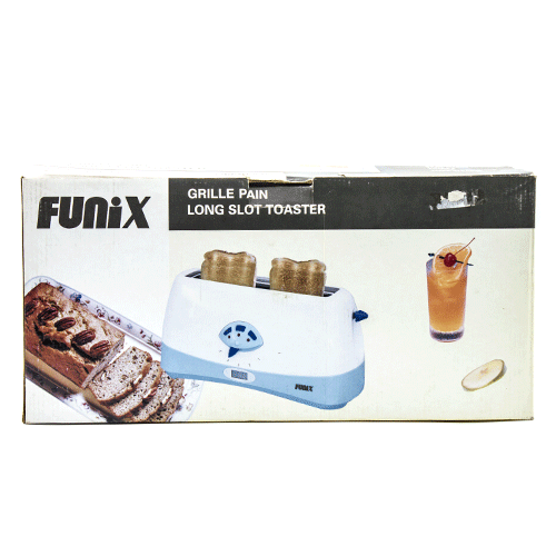 Funix Long Slot 2 Slice Pop Up Bread Toaster - 830w - White & Blue