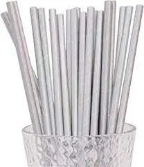 10MM * 197 MM Paper Recyclable Drinking Straw, Bulk Pack Of 50 Silver Design Silver