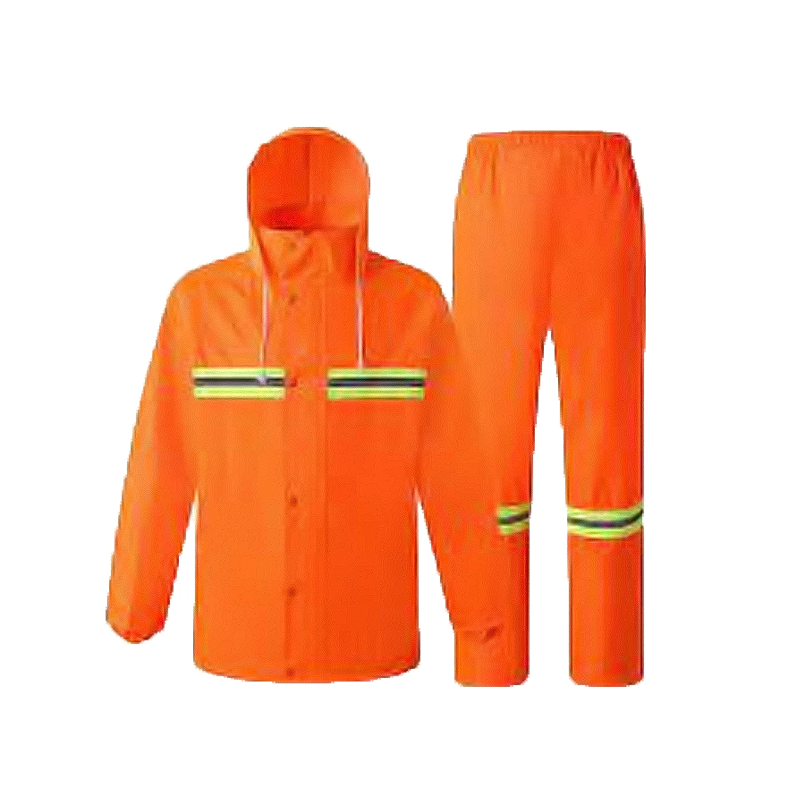 2 Piece Rain Wear With Reflective Stripes- Jacket & Pant – Xl, Flourescent Orange