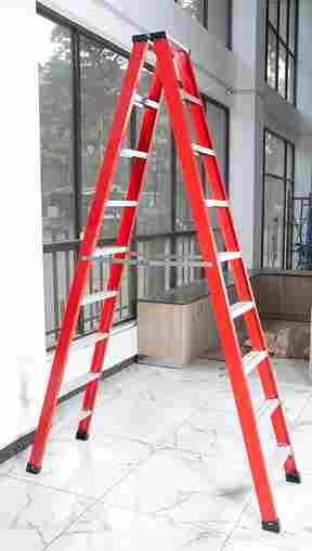 Fiberglass Step Ladder With 9 Aluminium Steps – 2.7M, Red, Yellow