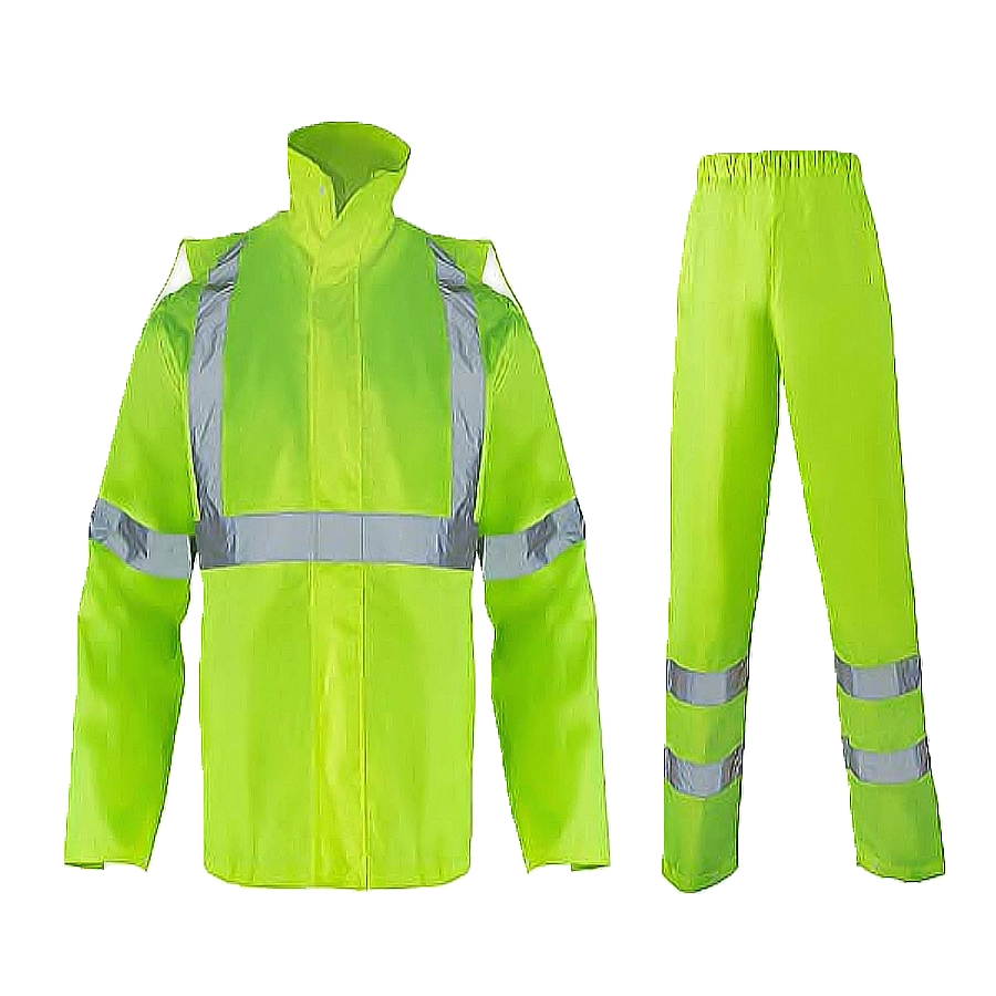 2 Piece Rain Wear With Reflective Stripes- Jacket & Pant – Xl, Flourescent Green