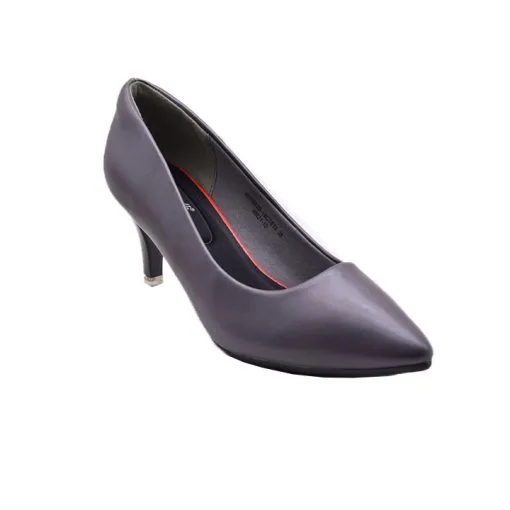 Leather Cone Heel Shoes - Black/Grey/Red/Silver