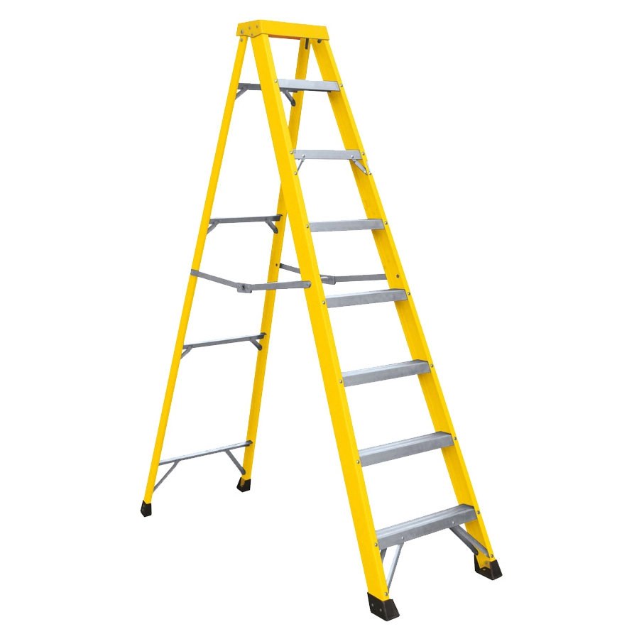 Fiberglass Step Ladder With Aluminium Steps 7 Steps Red, Yellow